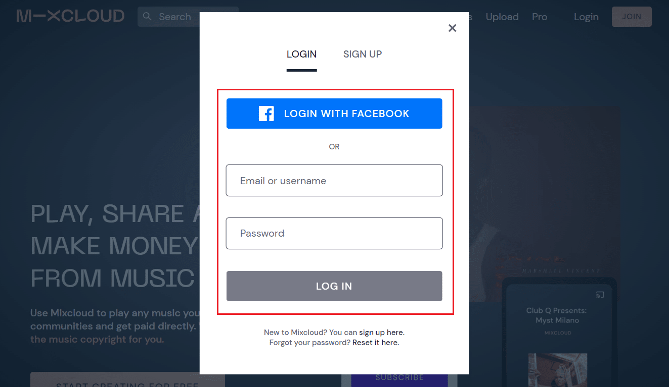Login to your Mixcloud account