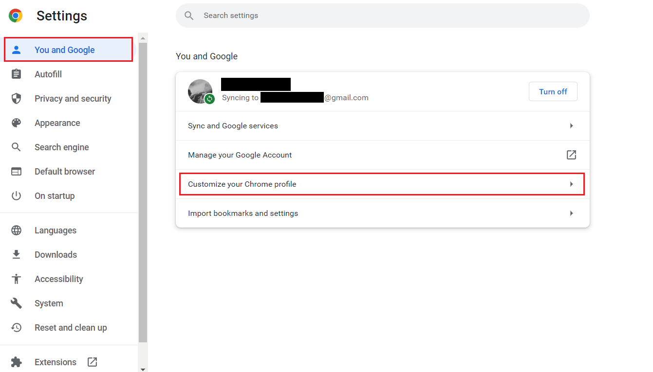 Click on You and Google tab - Customize your Chrome profile