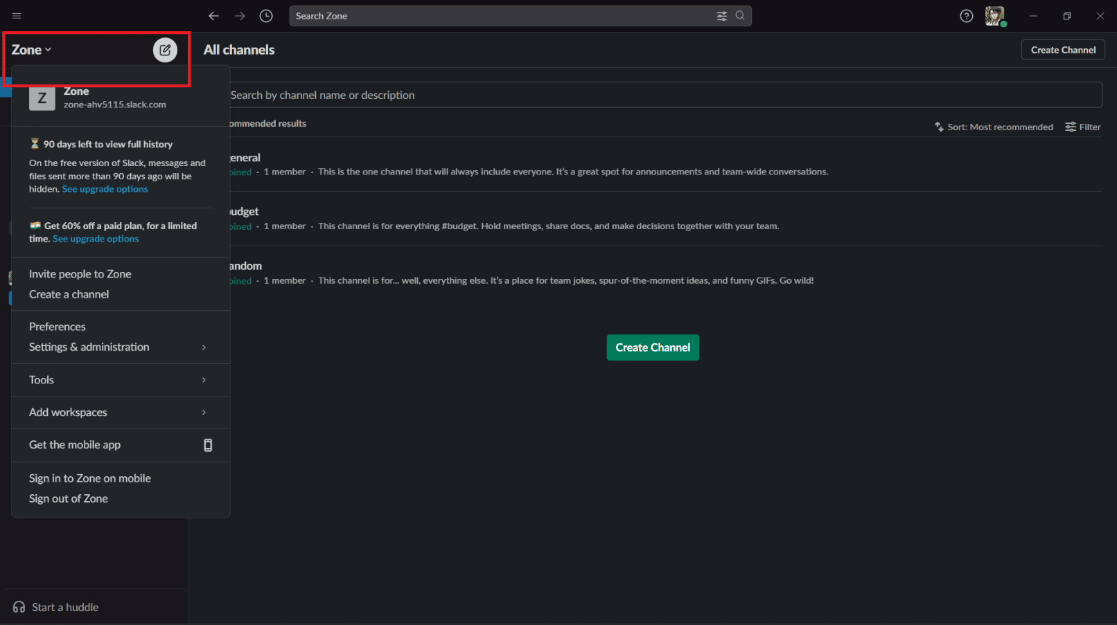 Click on your organization name on top left | What is Slack Channel Analytics