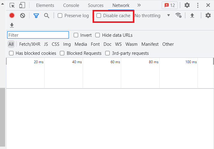 Check the box for Disable cache