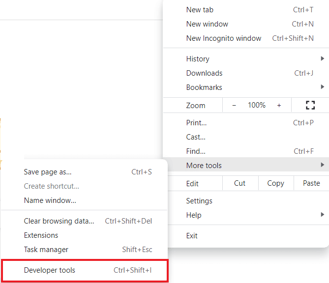 Click on Developer tools