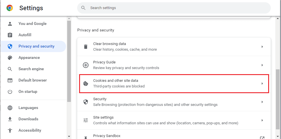 Cookies and Other site data in Chrome