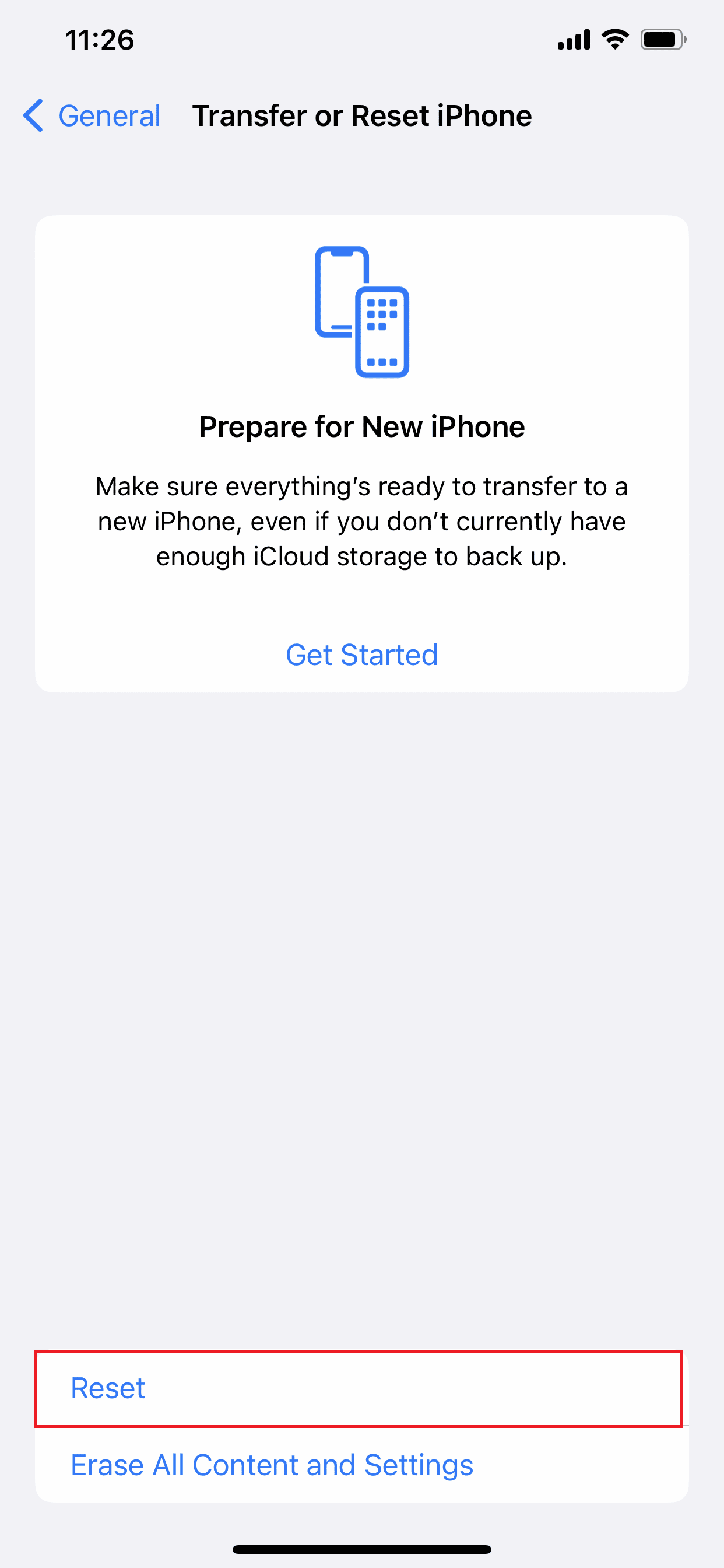 select Reset
