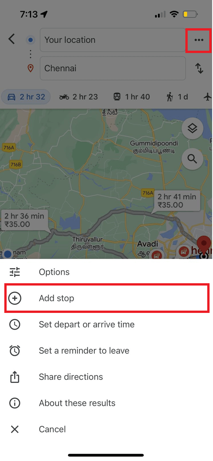 Click on Add stop