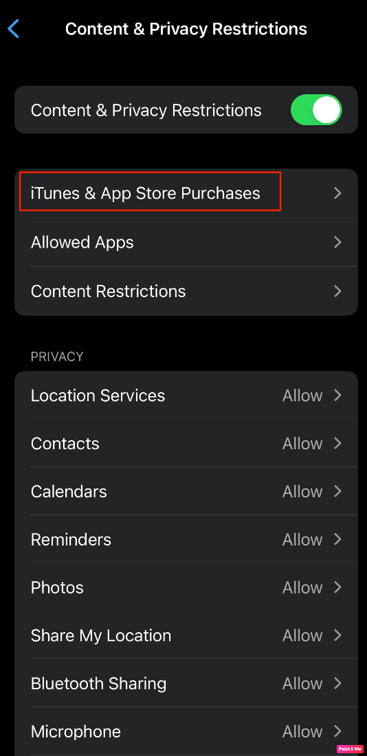 tap on itunes and app store purchases option