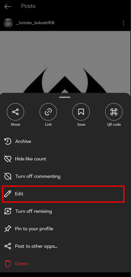 A menu will show up. Select Edit from that menu.