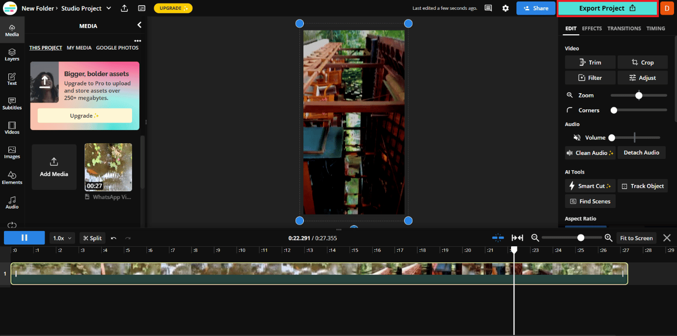 Click on the export project option.