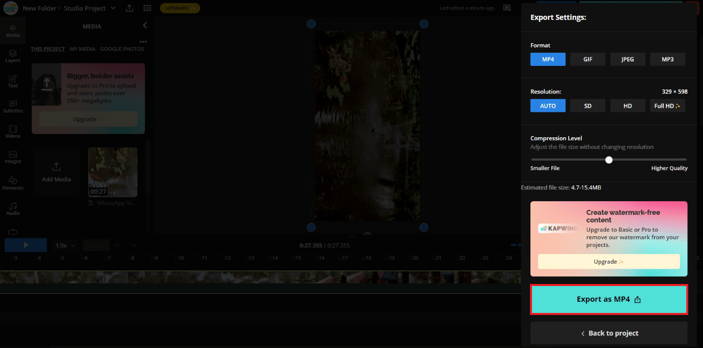 Then click on Export as MP4 option | How to Get Full Screen Instagram Videos