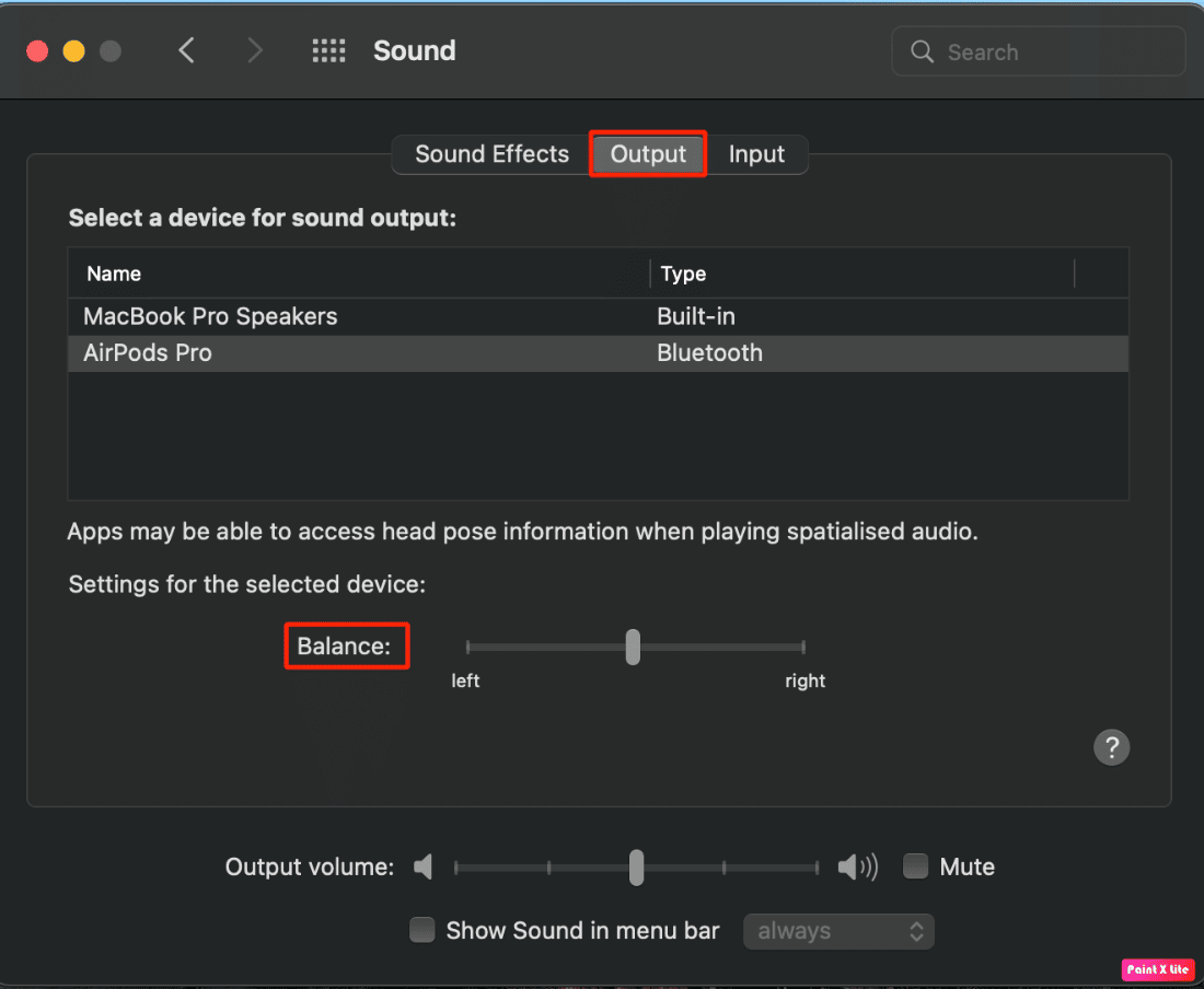 under output tab adjust balance slider