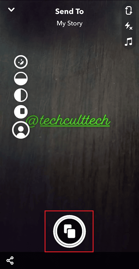 Tap on the capture icon to create your snap with the tagged story