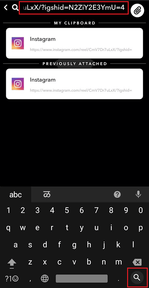 In the search bar, type or paste the story link - tap on the magnifying glass icon | How to Repost Instagram Videos on Snapchat Story