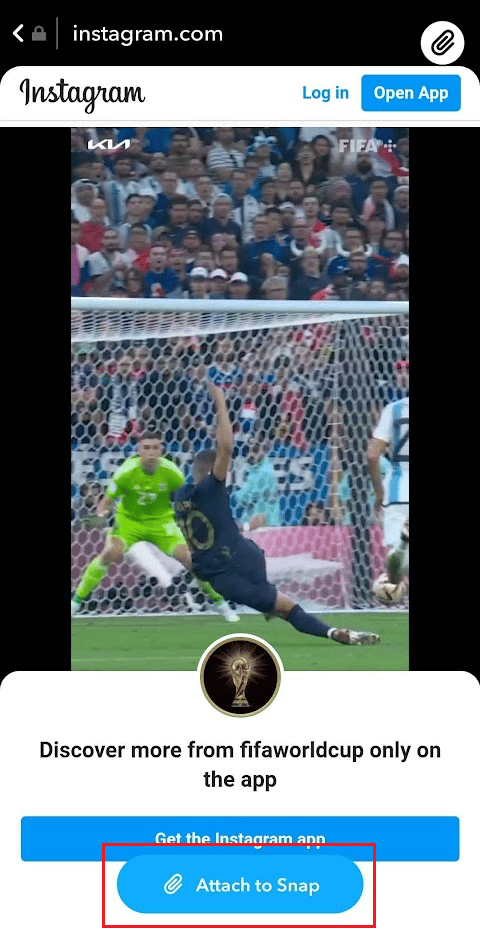 Tap on Attach to Snap to add the link to your story