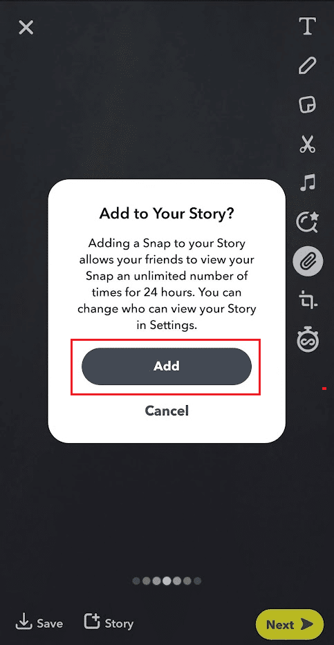 Tap on Add to complete adding the link to your story on Snapchat | How to Repost Instagram Videos on Snapchat Story