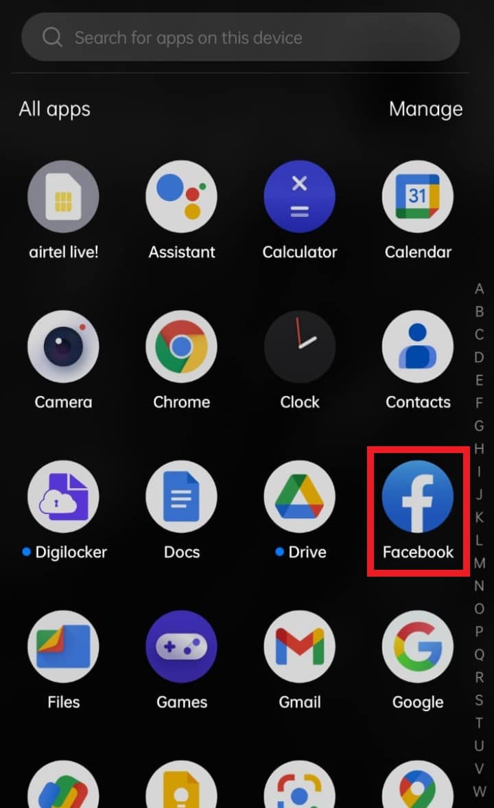 Open Facebook on your device.