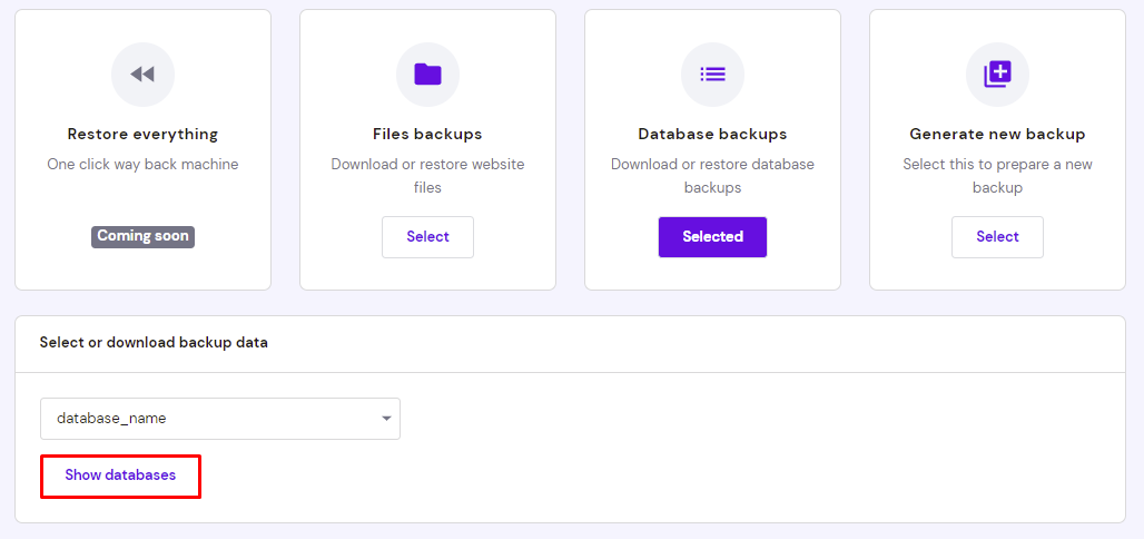 Picking a database from the drop-down menu to download