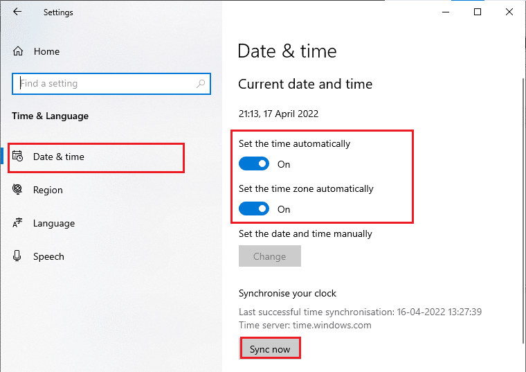 Set the time zone automatically options are toggled on