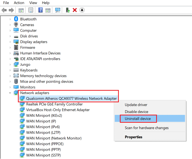 uninstall network driver