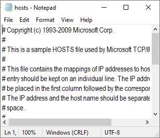 the hosts file will be opened in Notepad 