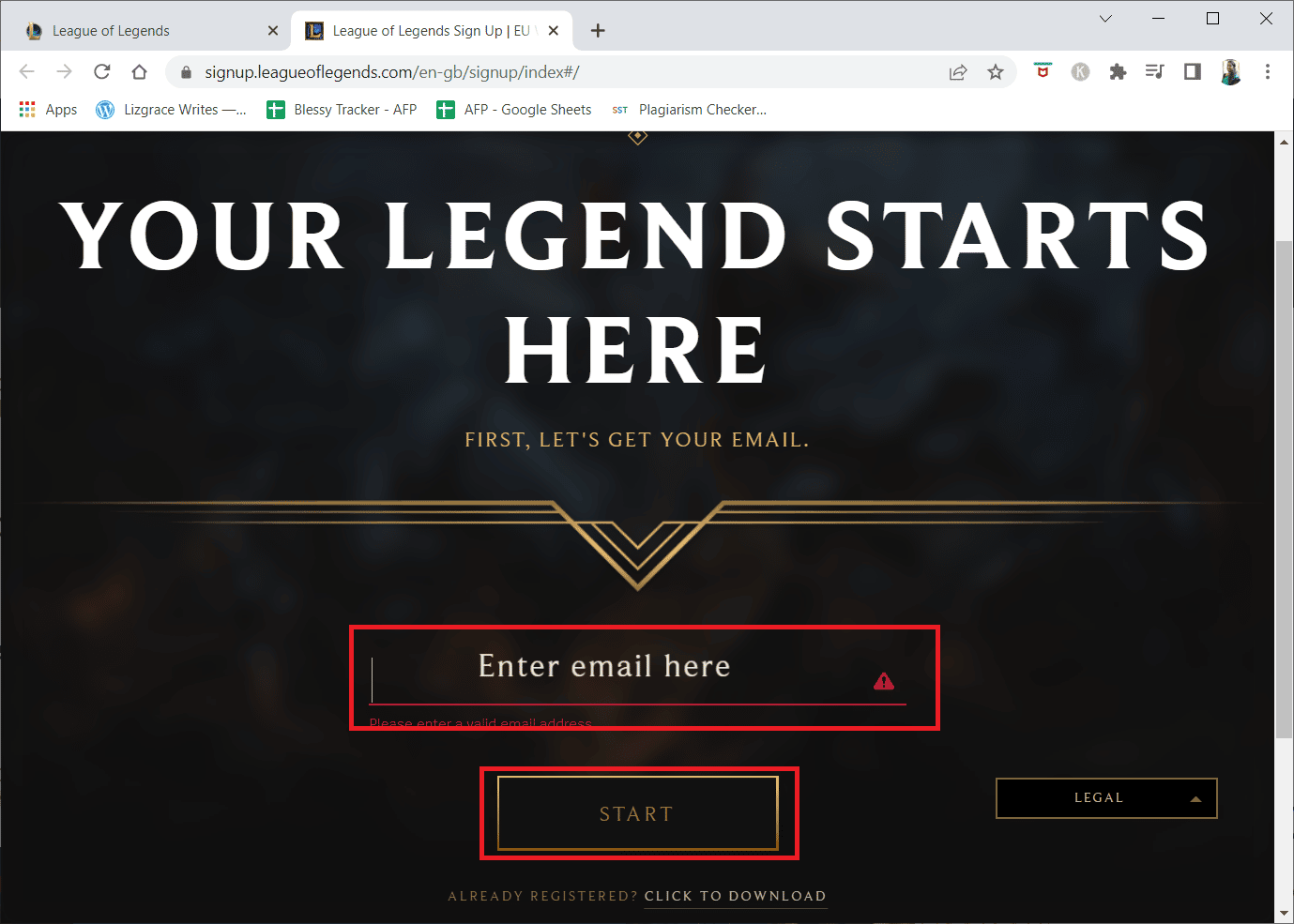 Enter your Email address and click on START