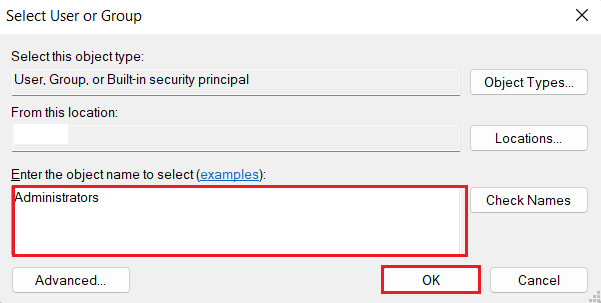Type Administrators and click on OK 