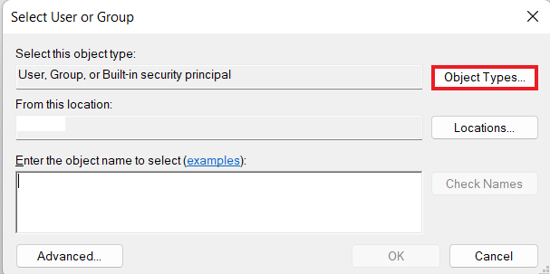 Click on Object Types... 