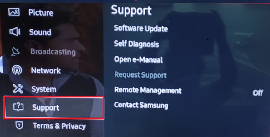 Support Settings Samsung Smart TV