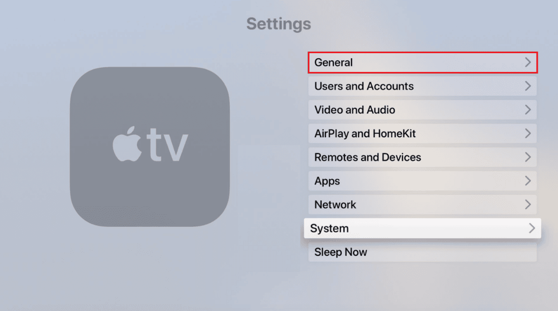 Select General from the menu on your screen