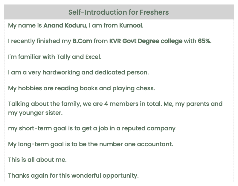 Simple self introduction for job interview
