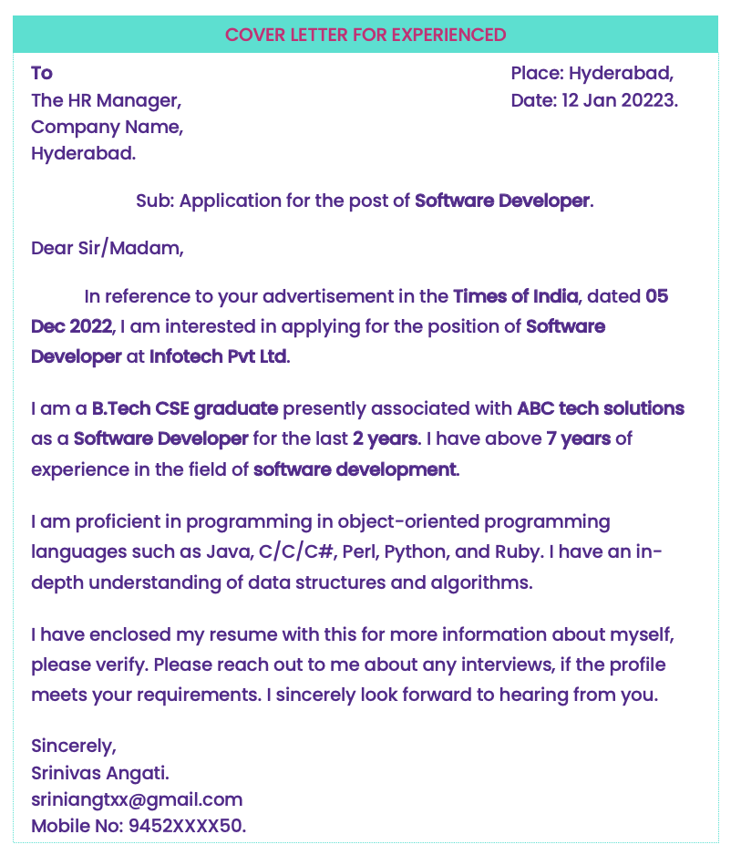 Sample cover letter in Word