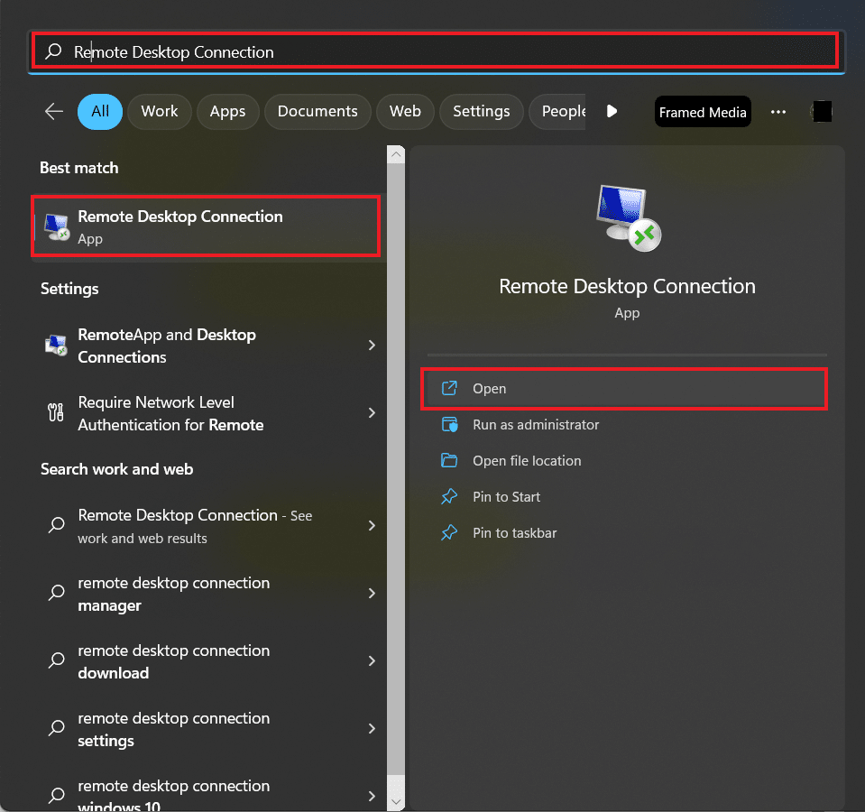 Open Remote Desktop Connection 