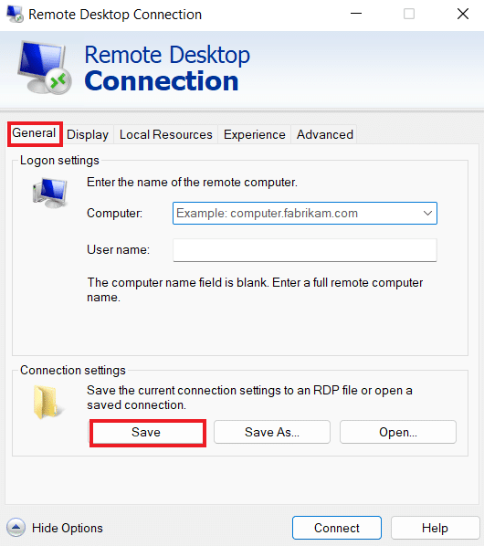 Select the General tab and click on Save 