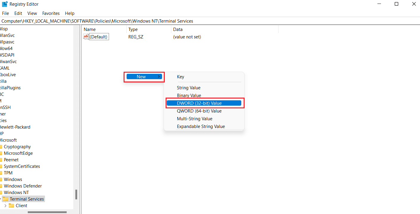 Tap on New to create a DWORD (32-bit) Value 