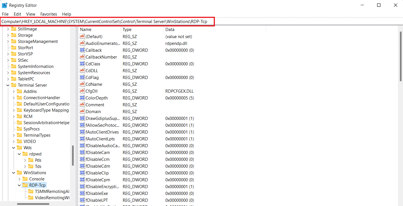 WinStations RDP-Tcp key folder