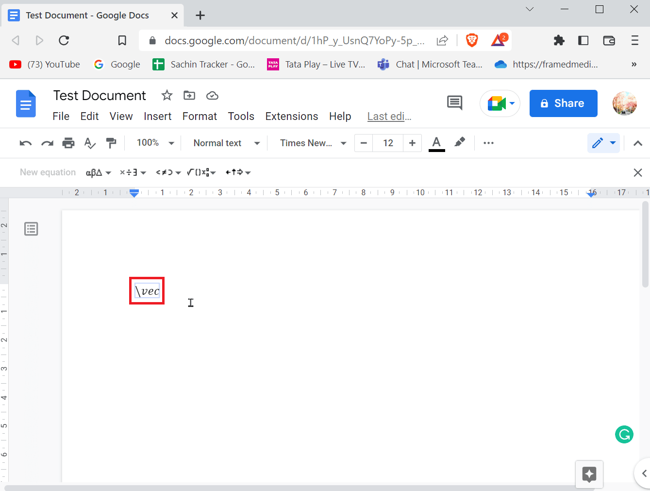 type \vec in the provided box