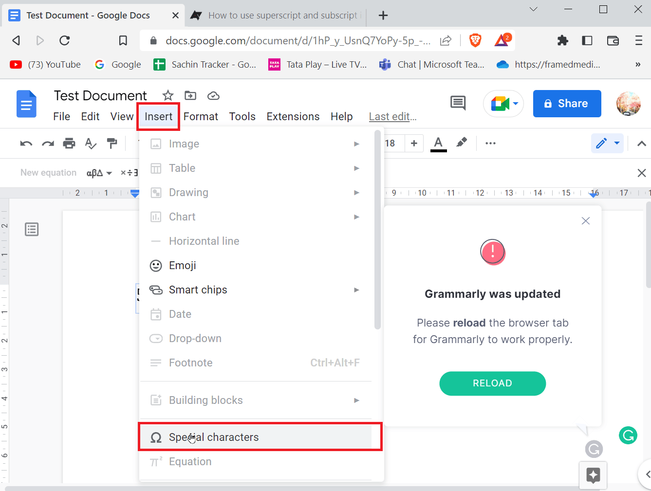 click on the Special Characters menu. How to Add Arrows, Superscript and Symbols in Google Docs