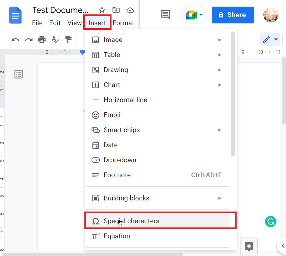 go to insert and click on special characters