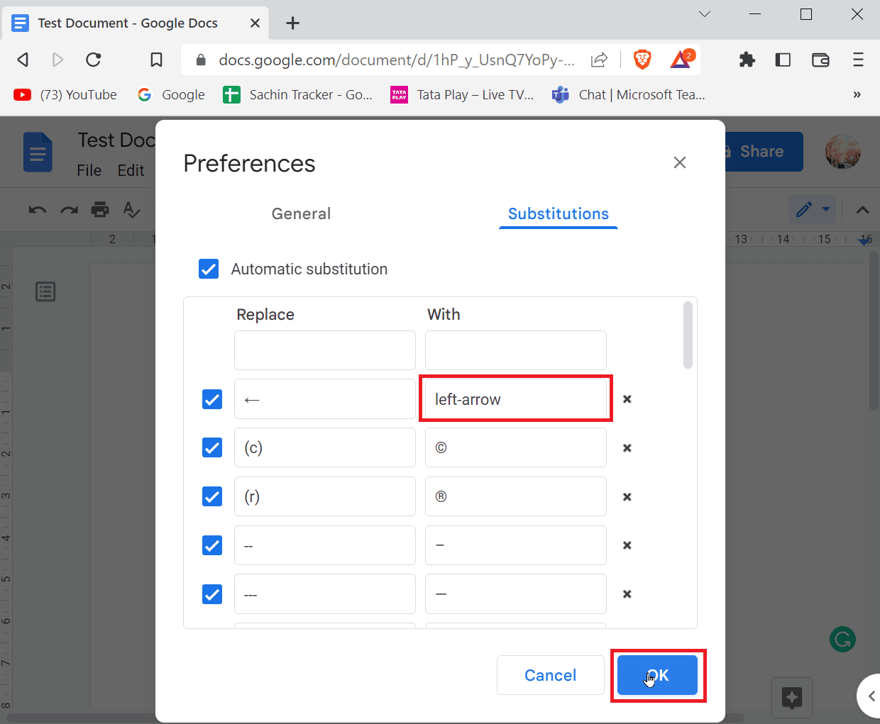 enter a shortcut on with tab and click on OK