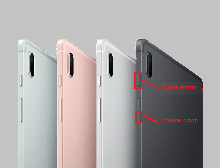 press samsung tablet power volume down button