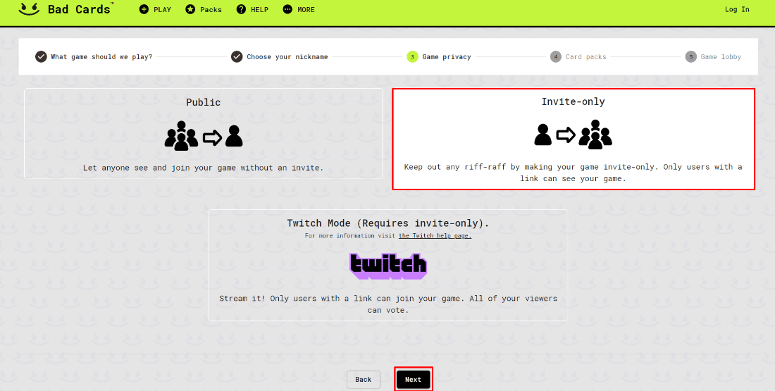 select invite only and click on next