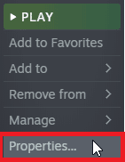 right click on the game and select the Properties… option