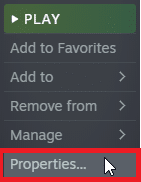 right click on the game and select the Properties… option