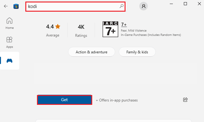 find the Kodi player and click on Get button