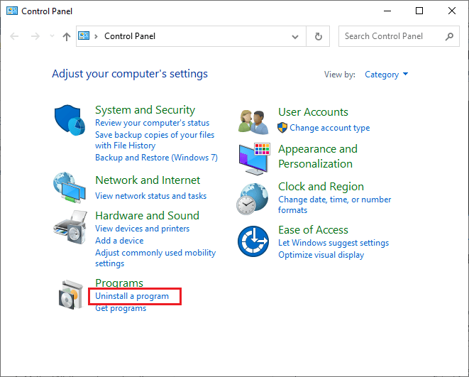 click on Uninstall a program under the Programs menu. 10 Ways to Fix Can’t Watch Streams on Kodi Error