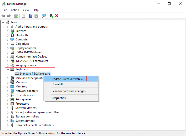 update driver software standard PS2 Keyboard