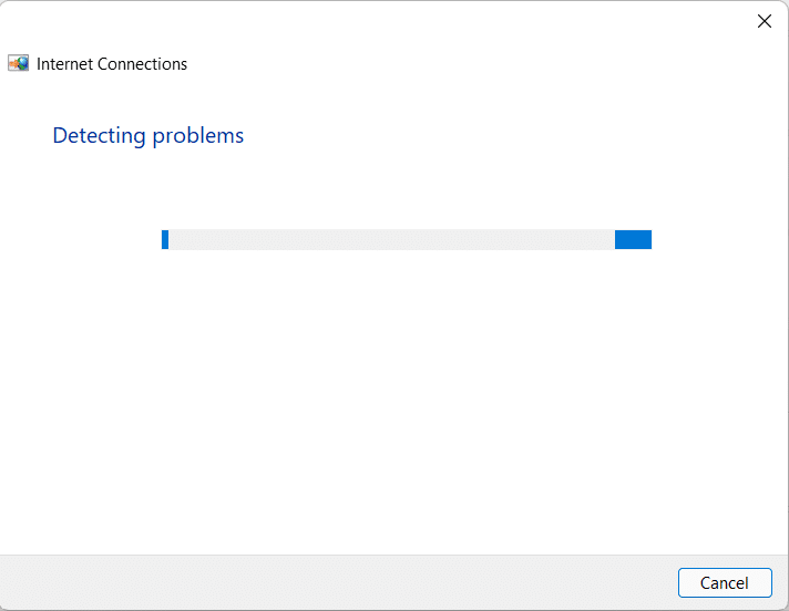 Internet connection troubleshooter in action