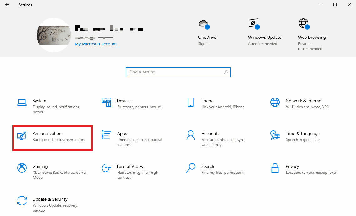 click on Personalization