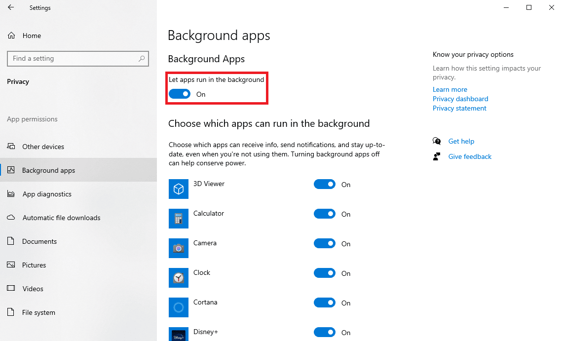 locate the Let apps run in the background toggle and enable it
