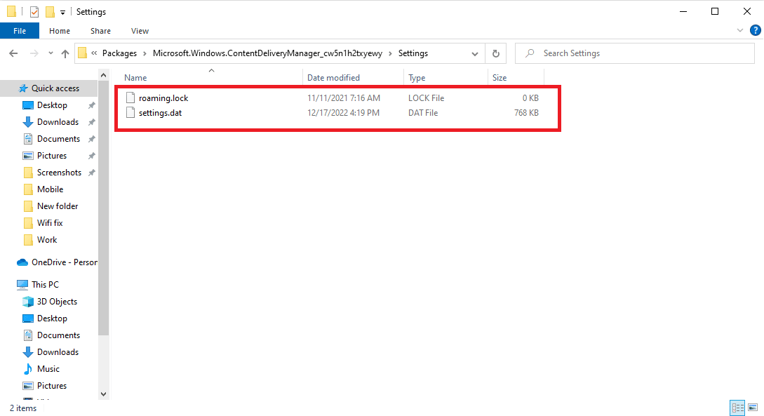 locate the settings.dat and roaming.lock files