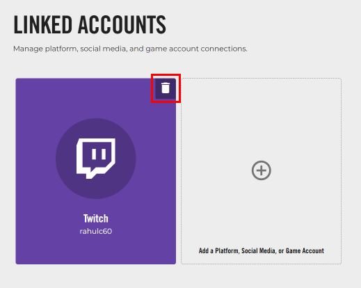 In the Linked Accounts section click on the trash can icon on the top right of the connected service.