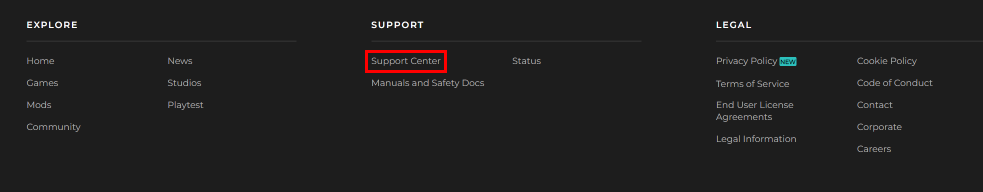 Once logged in scroll down to the bottom and click on Support Center.